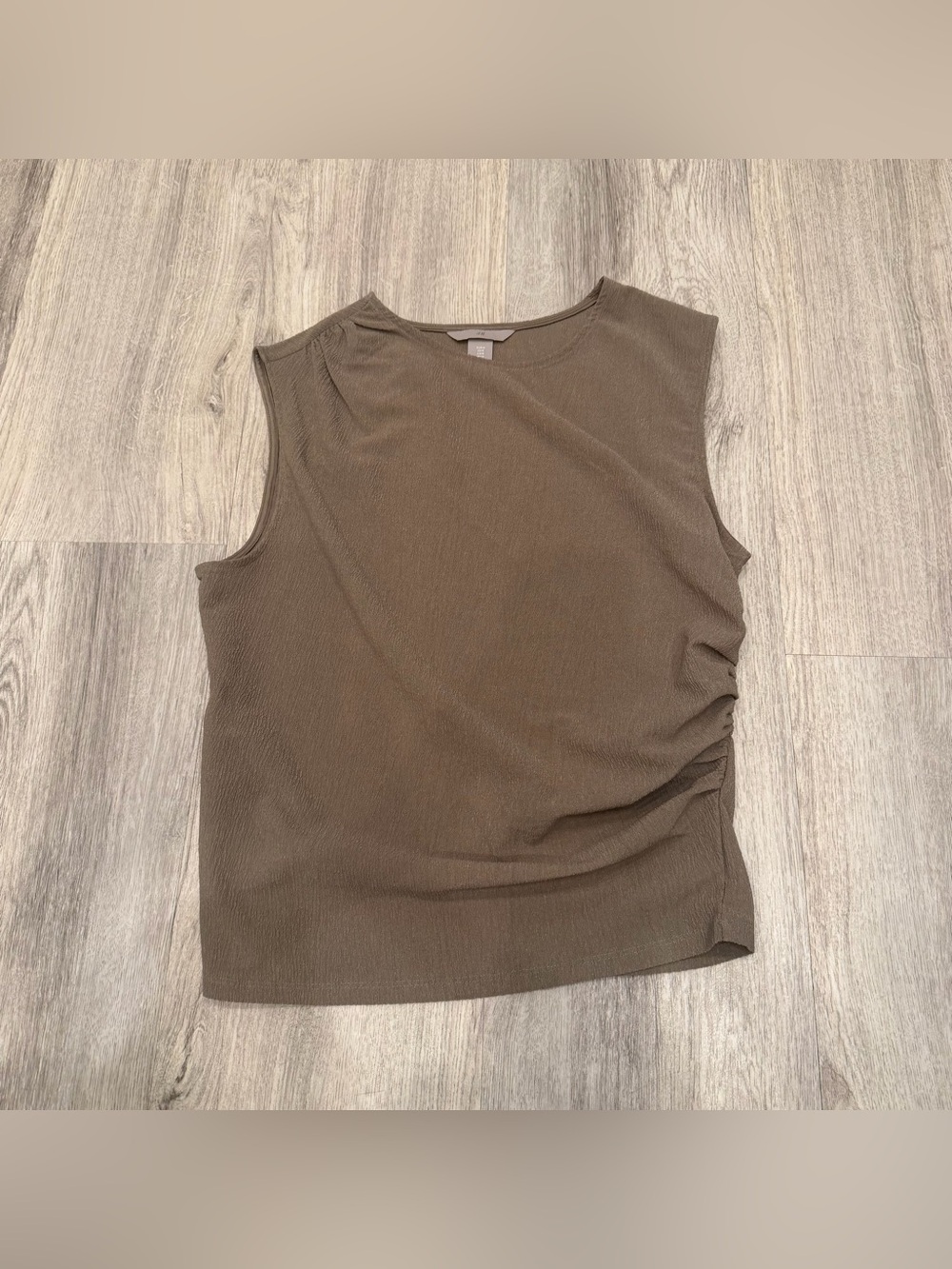 H&M Medium Brown Ruched Sleeveless Top Minimalist Blouse